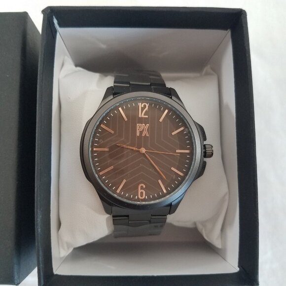 PX Coby Stainless Steel Watch Mens Black Brown Face w/ Rose Gold Accents NEW - Picture 1 of 15
